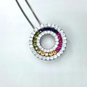 LUSTRO STELLA AAA Multi Color Premium Cubic Zirconia Necklace Sterling S…